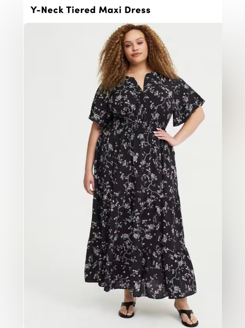 Torrid v-neck tiered maxi Black Floral Dress - Plus Size 2x